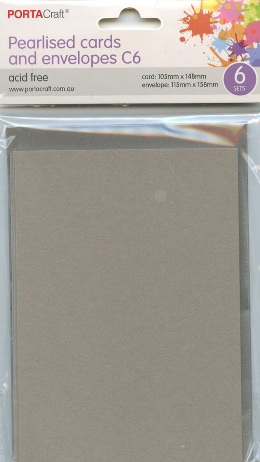 Pearlised Cards and Envelopes C6 - Grey - 6 sets