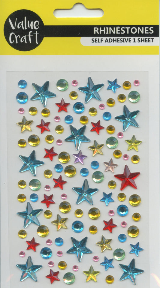 Rhinestones- Multi coloured - Stars and Circles - 1 sheet