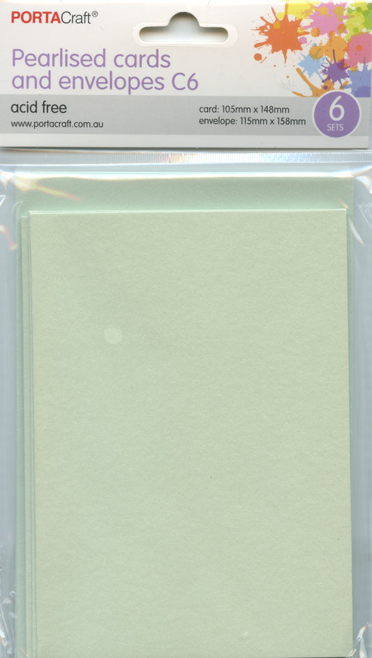 Pearlised Cards and Envelopes C6 - Soft Green - 6 sets