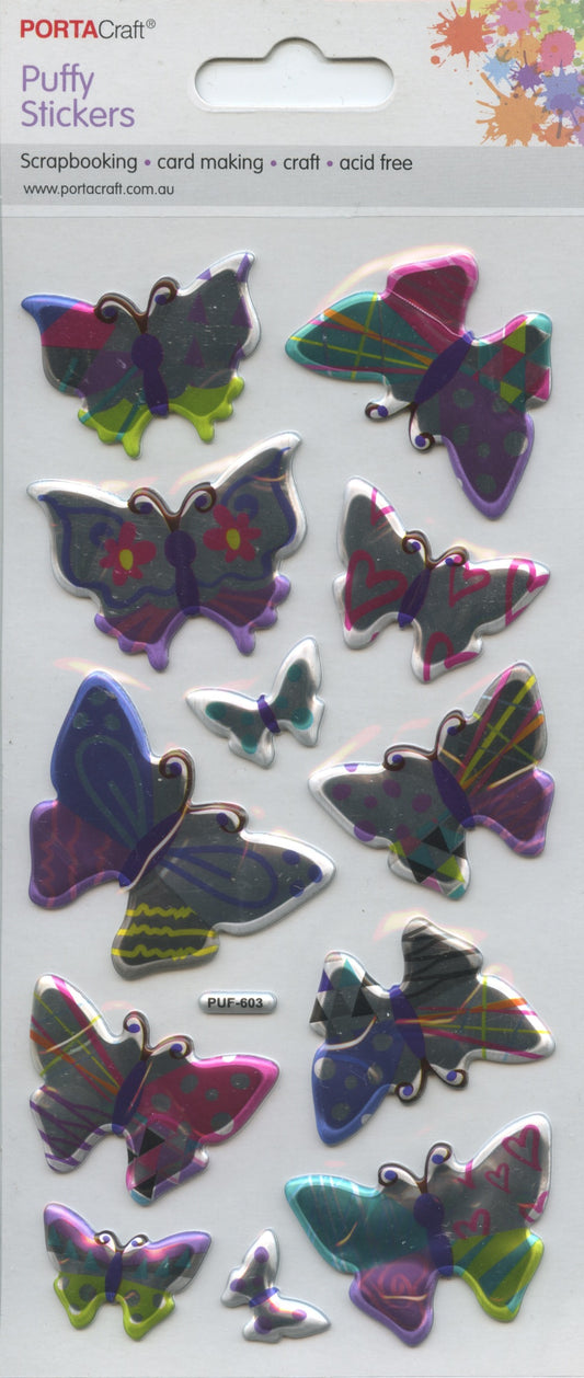 Puffy Stickers - Butterfly Theme - 12 pack