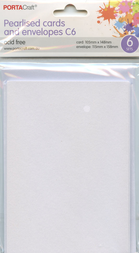 Pearlised Cards and Envelopes C6 - White - 6 sets