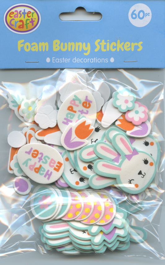 Foam Bunny Sticker Mix - Adhesive - 60 pk