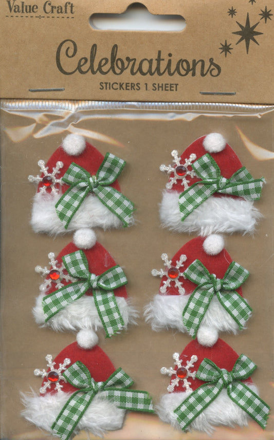 Celebrations Fluffy Santa Hats with Snowflake & Bow - Self Adhesive 6pk