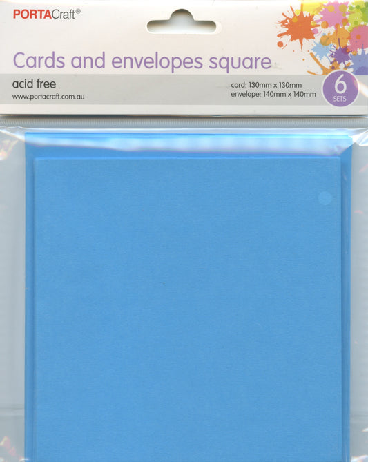 Square Cards and Envelopes - Cyan Blue - 6 sets