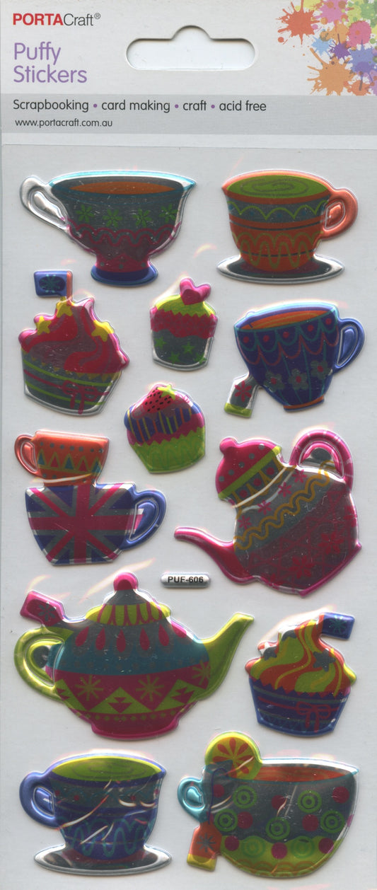 Puffy Stickers - Tea Party Theme - 12 pack