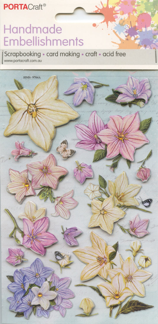 Handmade Embellishments Adhesive Stickers - Lily Pastel Shades - #9704A