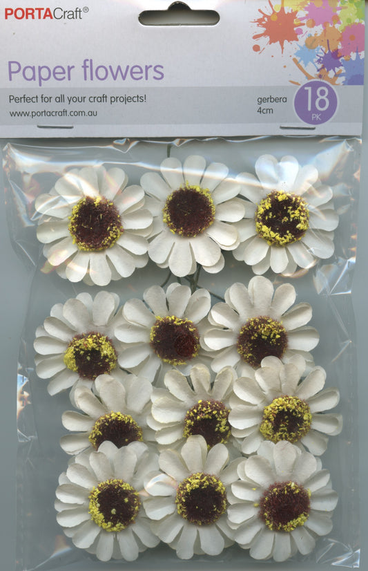 Porta Craft Gerbera Paper Flowers 12pc Cream - 40mm