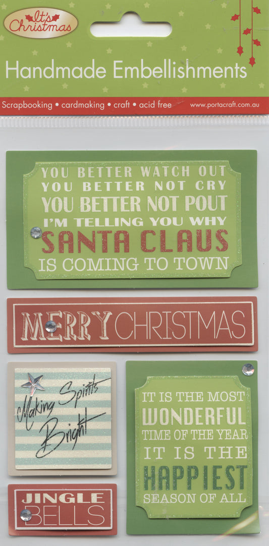 It's Christmas Handmade Embellishments Word Plaques 5pk