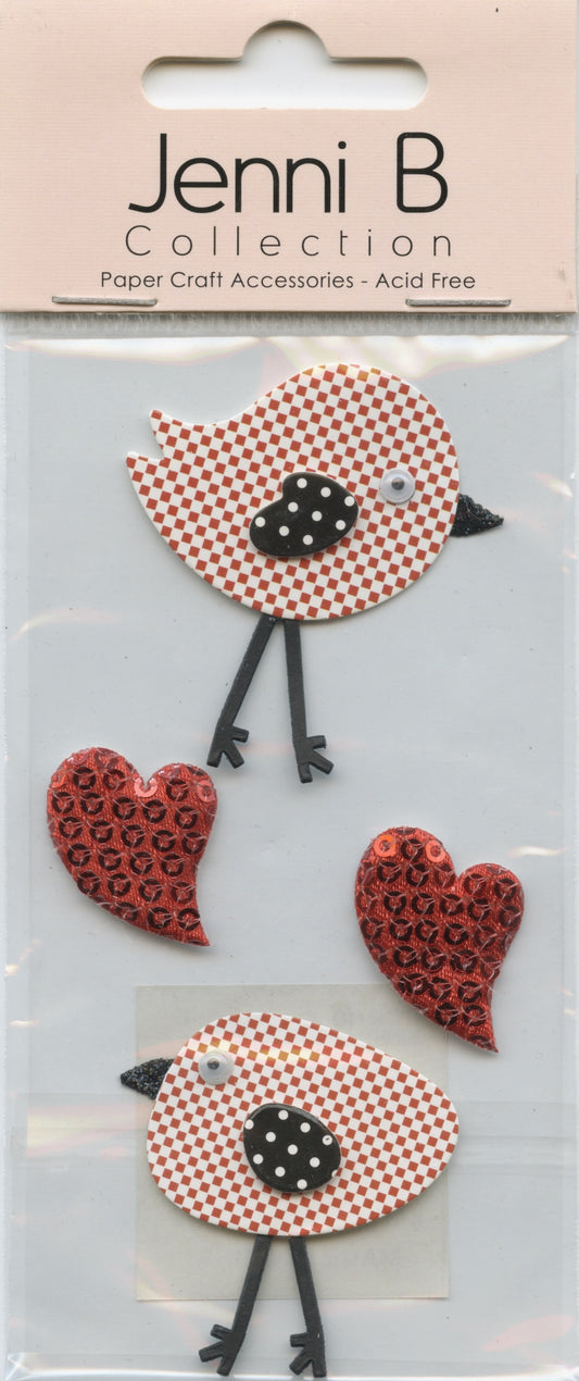 Jenni B Collection - Bird Heart Stickers - Adhesive - 4pc