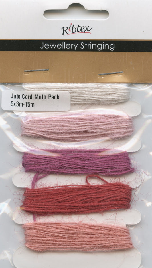 Jute Jewellery Cord - White/Pink/Fuchsia/Red/Coral - 5x3m