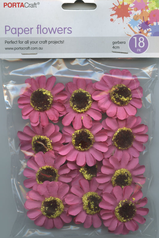 Porta Craft Gerbera Paper Flowers 12pc Pink - 40mm