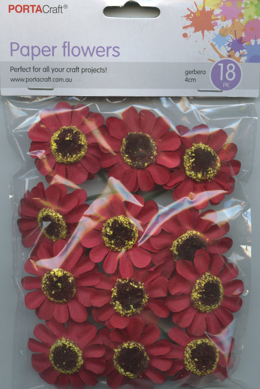 Porta Craft Gerbera Paper Flowers 12pc Red - 40mm