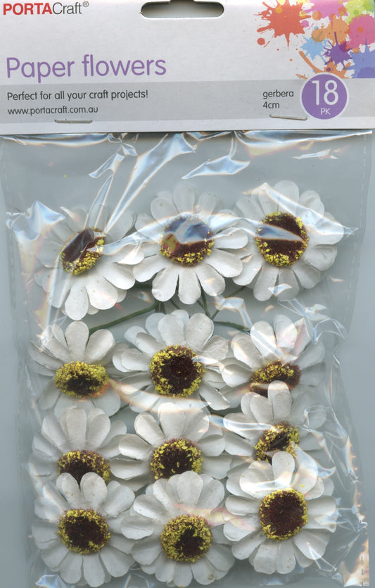 Porta Craft Gerbera Paper Flowers 12pc White - 40mm