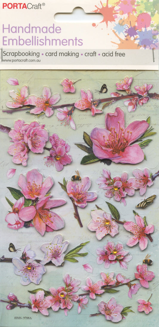 Handmade Embellishments Stickers - Flowers Bees & Butterflies - #9708A - 16pk