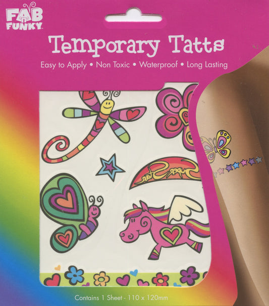Temporary Tattoos - Butterfly/Dragonfly/Flowers - 1 Sheet