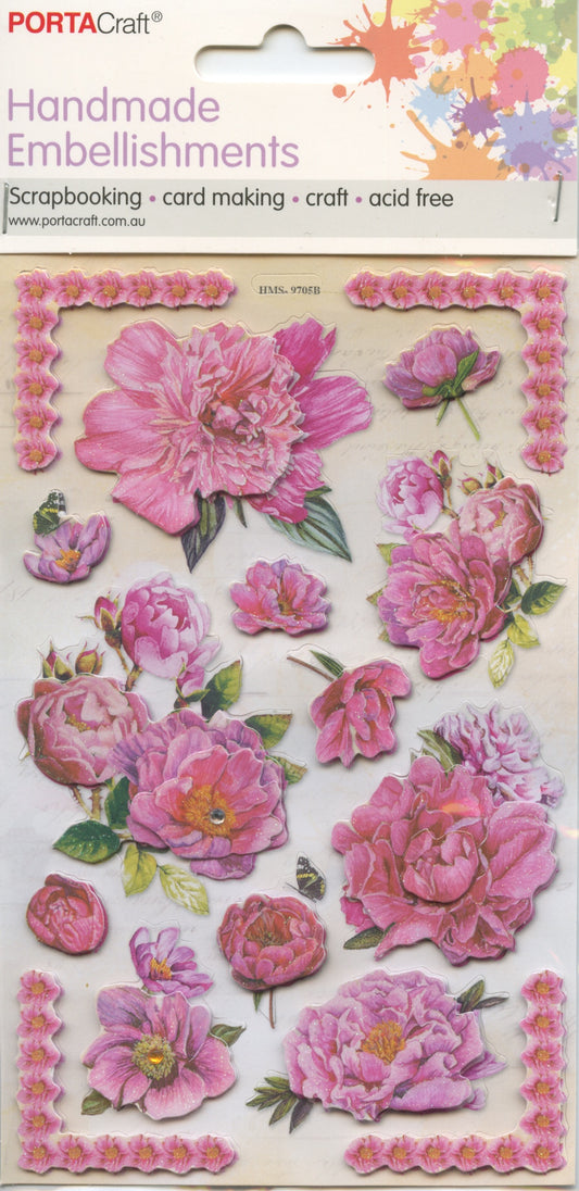 Handmade Embellishment Stickers - Carnation - #9705B - Pink 16pk