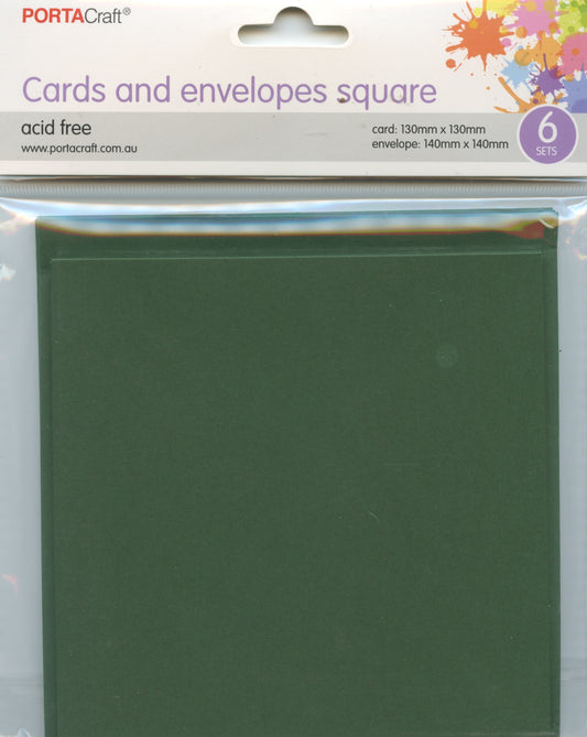 Square Cards and Envelopes - Dark Green - 6 sets
