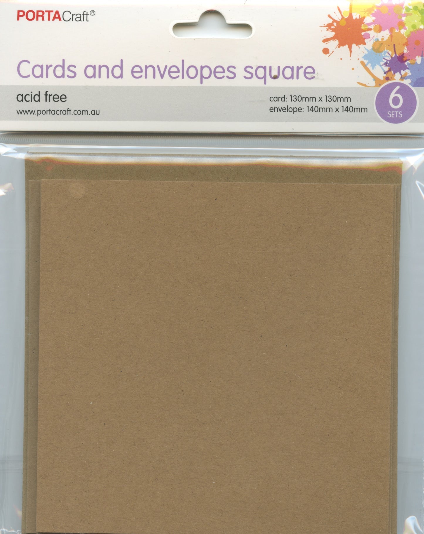 Square Cards and Envelopes - Kraft - 6 sets