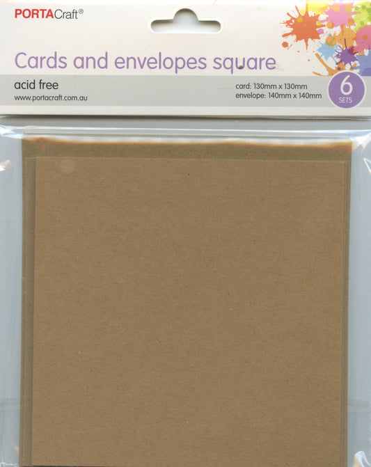 Square Cards and Envelopes - Kraft - 6 sets