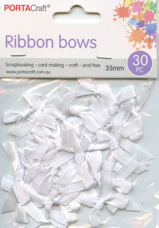 Ribbon bows - White - 30 pack - 35mm