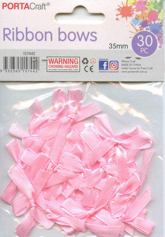 Ribbon bows - Pink - 30 pack - 35mm