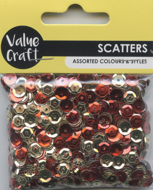 Craft Scatters/Sequins - Red and Gold - 6mm - 25g