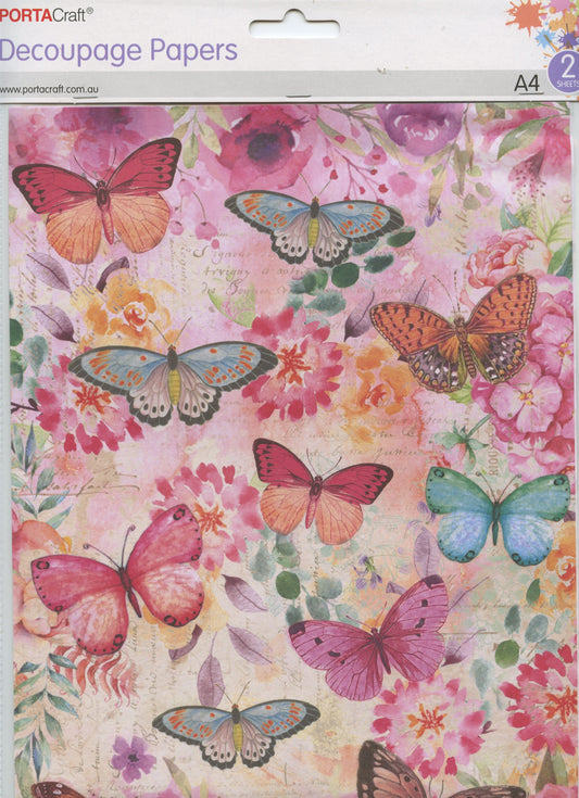 Decoupage Paper - Butterflies - A4 - 2 Sheets