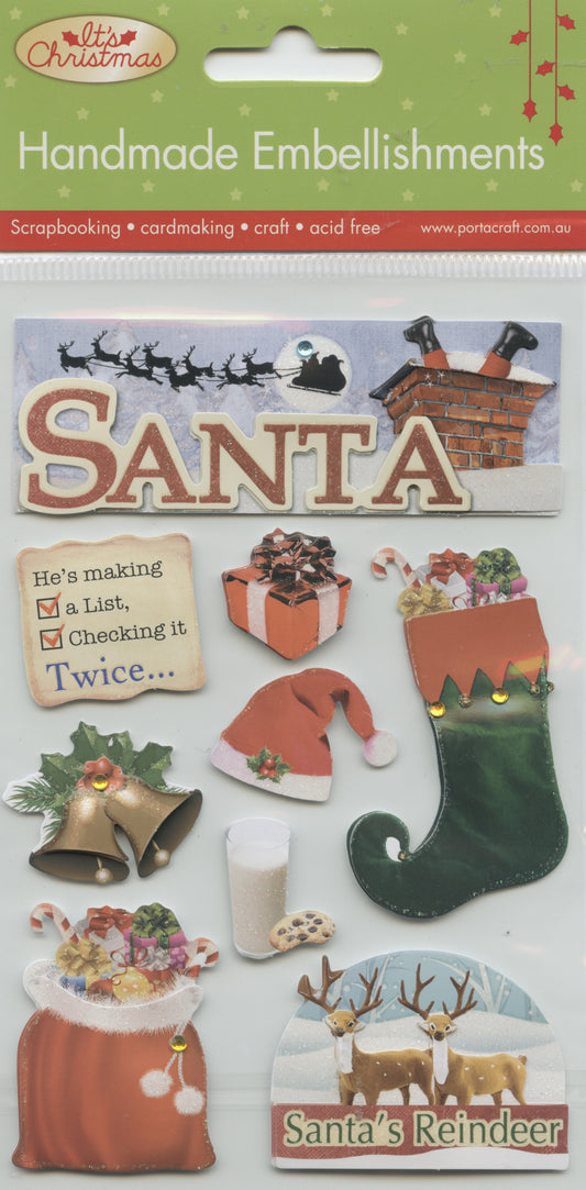 It's Christmas Handmade Embellishments Santa List 9pk