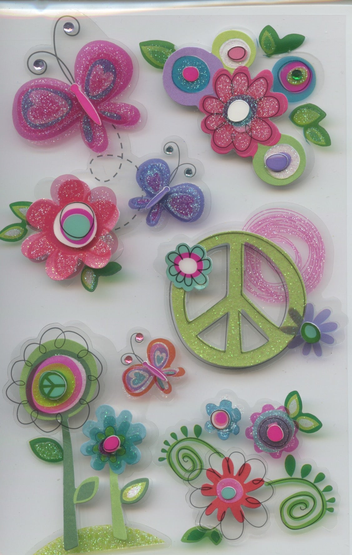 Flowers and Insects Clear layered - Adhesive 3D embellishments - 8 pack