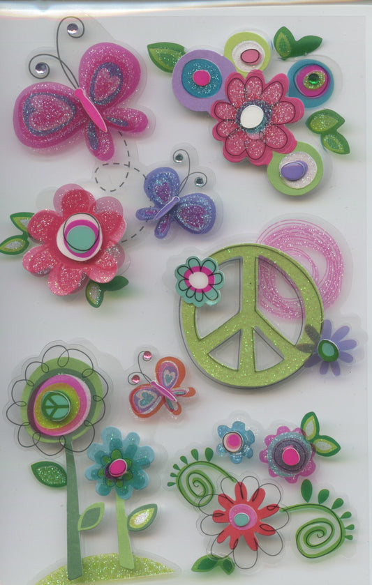 Flowers and Insects Clear layered - Adhesive 3D embellishments - 8 pack