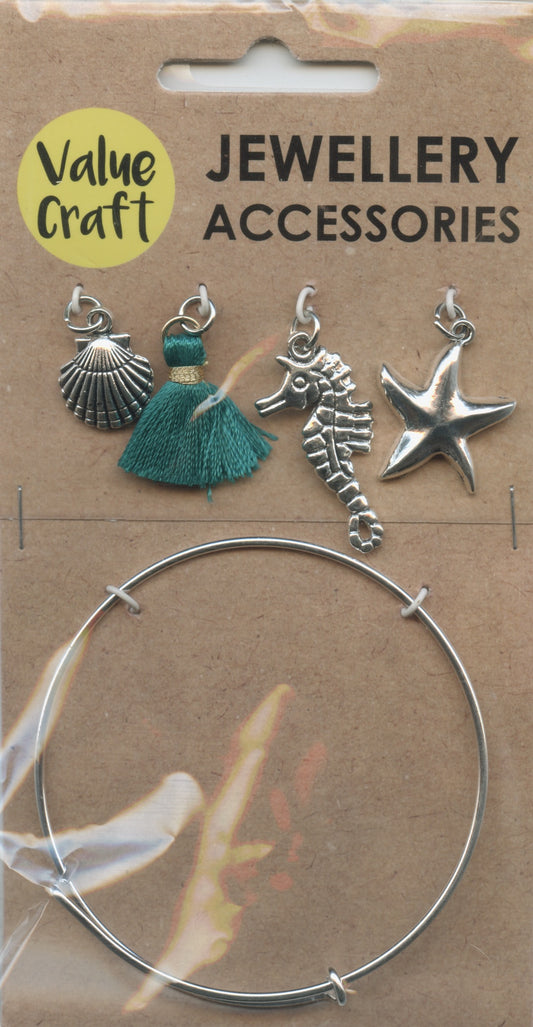 Jewellery - Silver Bracelet with Sea Theme Charms - 5pcs