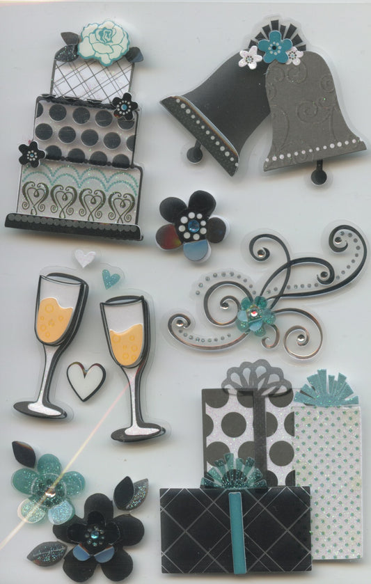 Wedding Clear layered - Adhesive 3D embellishments - 10 pack