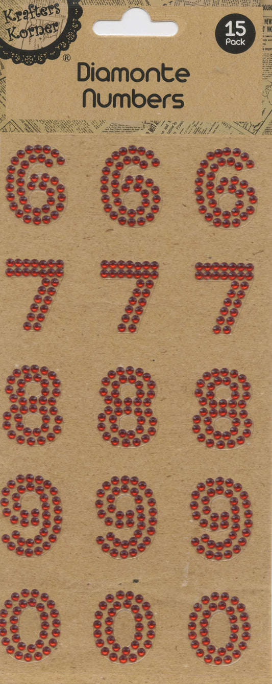 Diamanté Numbers 6-0 - Stickers - Red - 15 pk