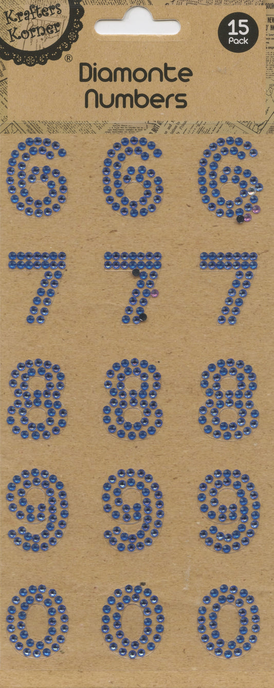 Diamanté Numbers 6-0 - Stickers - Blue - 15 pk