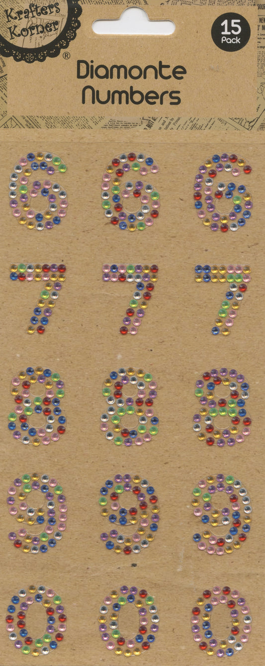 Diamanté Numbers 6-0 - Stickers - Multi-colour - 15 pk