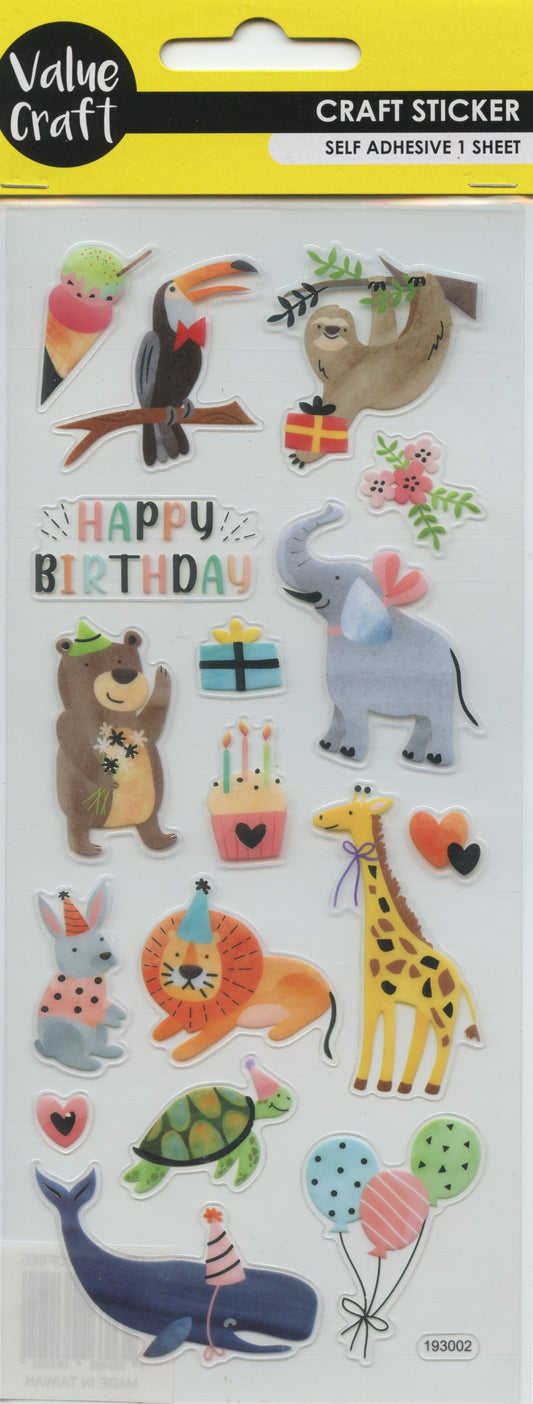 Birthday Party Animal Theme - Transparent Stickers - 17 pc