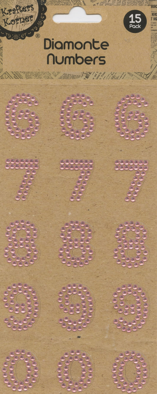 Diamanté Numbers 6-0 - Stickers - Pink - 15 pk