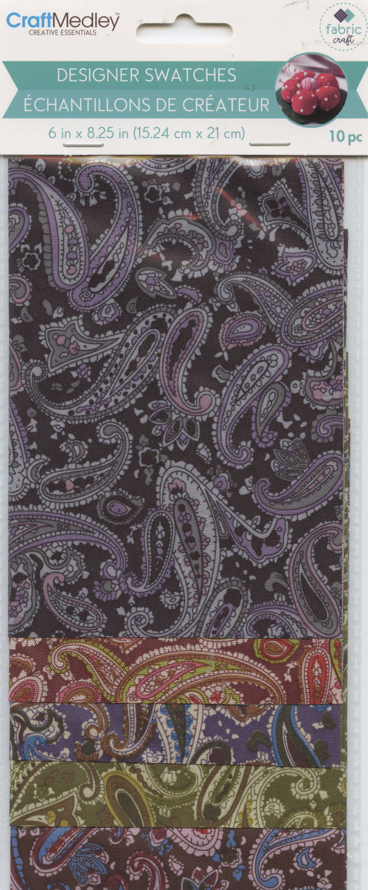 Designer Fabric Swatches - Paisley - 10 pk - 15.24x21cm
