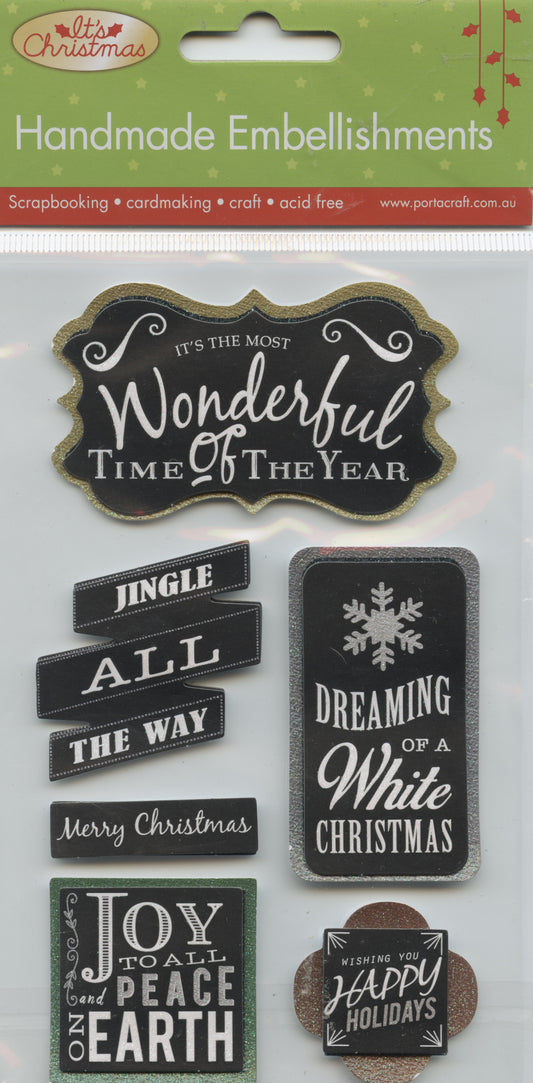 Porta Craft Handmade Christmas Embellishments Black Tags 6pc