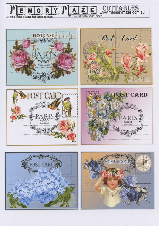 Cuttables Card Toppers - Post Cards - 1 sheet - 6 Designs