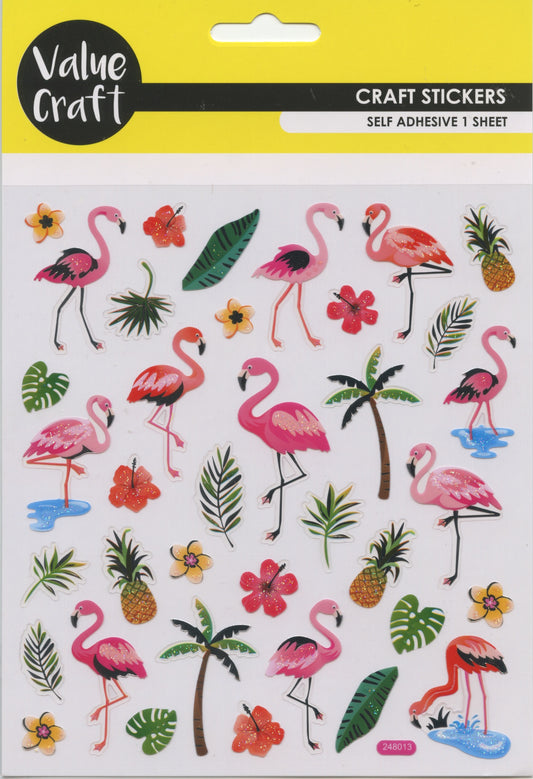 Flamingos/Flowers/Palm Trees plus more - Self Adhesive Stickers - 1 sheet