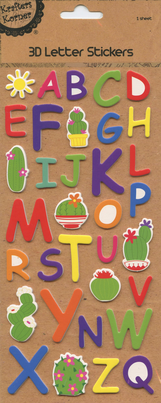 3D Colourful Letter Stickers - 1 Sheet - 34 pk - Pack #5