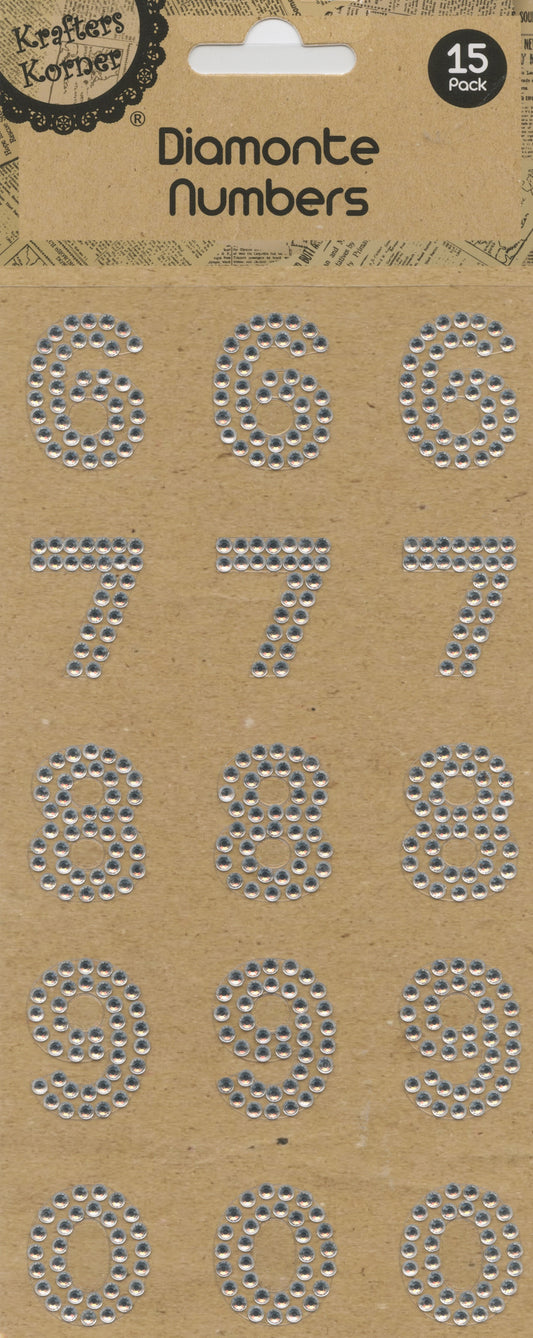 Diamanté Numbers 6-0 - Stickers - Clear - 15 pk
