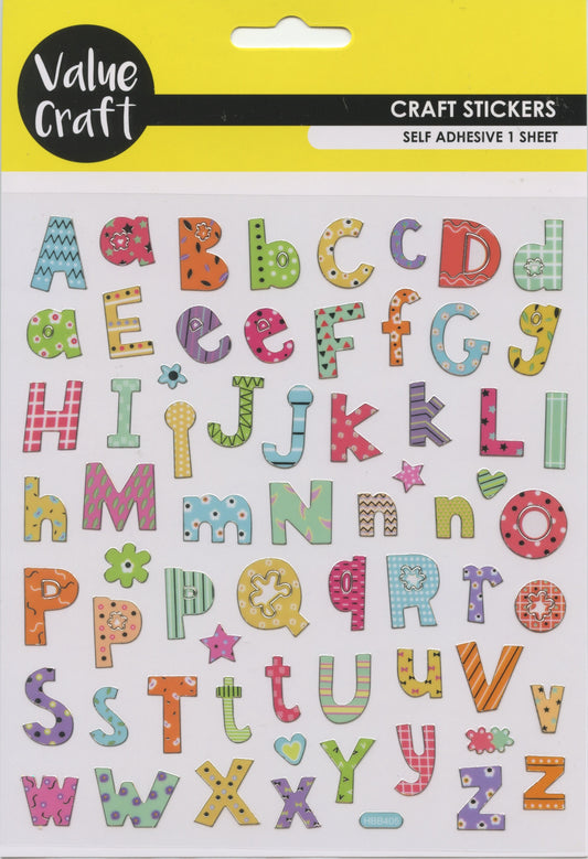 Funky Alphabet - Spots and Stripes - Self Adhesive Stickers - 1 sheet