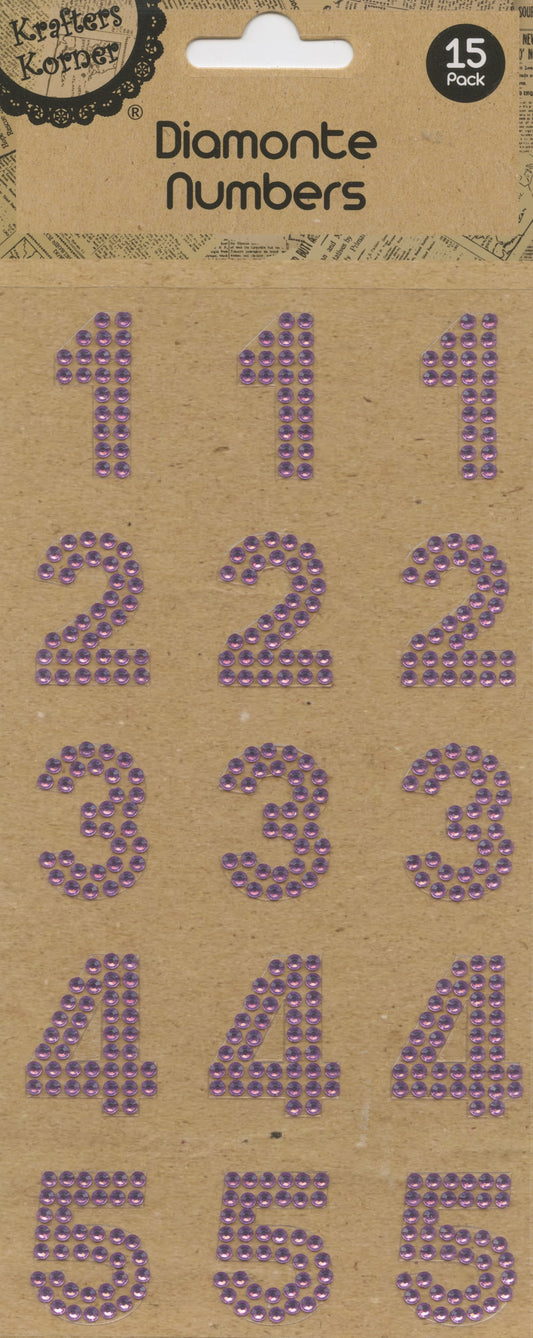 Diamanté Numbers 1-5 - Stickers - Purple - 15 pk
