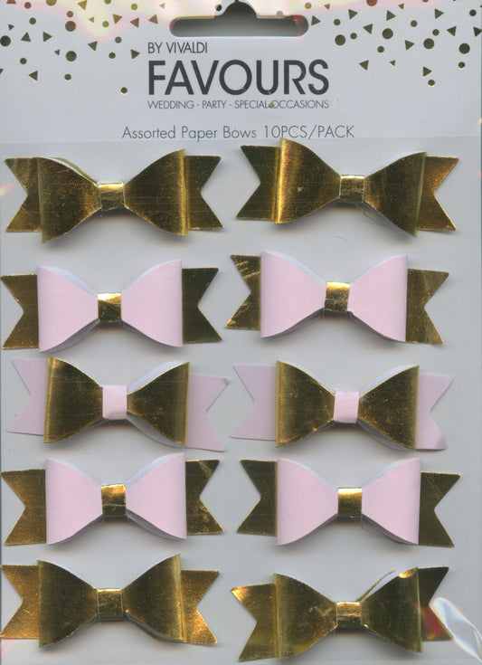 Assorted Paper Bows - Gold/Pink - 10 pcs