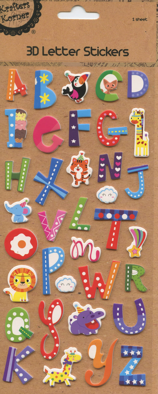 3D Colourful Letter Stickers - Dots and Stripes - 1 Sheet - 36 pk - Pack #8