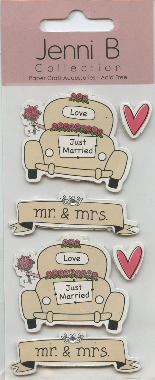 Jenni B Collection 3D Just Married - Mr & Mrs Self Adhesive Stickers 6pk