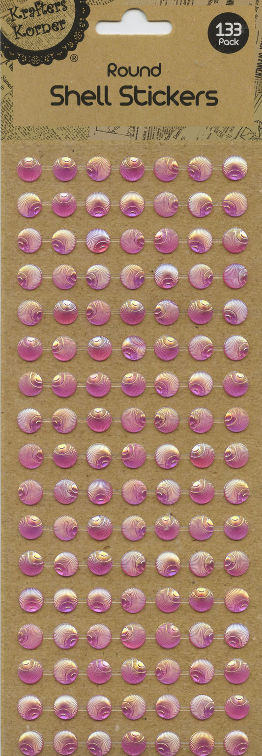Round Shell Stickers - Pink - 133 pk - 10mm