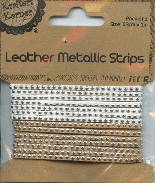 Leather Metallic Strip - White/Beige - Pk 2